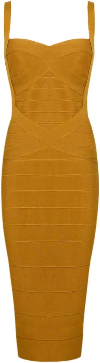 Whoinshop Women's Rayon Strap Celebrity Midi Evening Party Bandage Dress