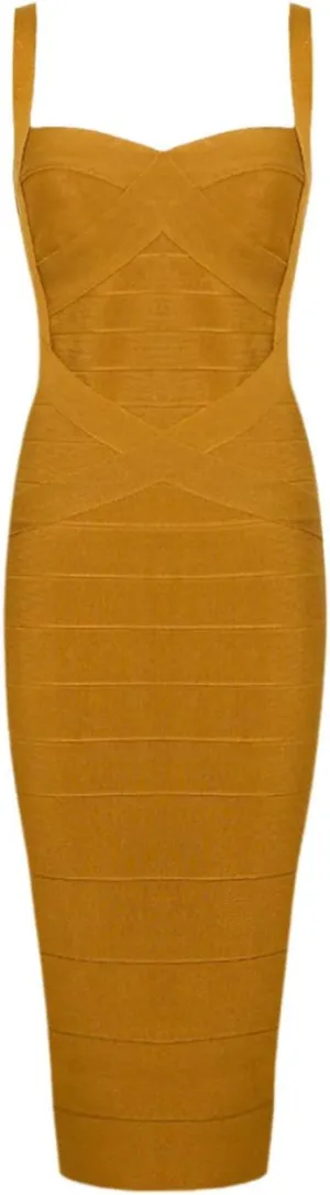 Whoinshop Women's Rayon Strap Celebrity Midi Evening Party Bandage Dress