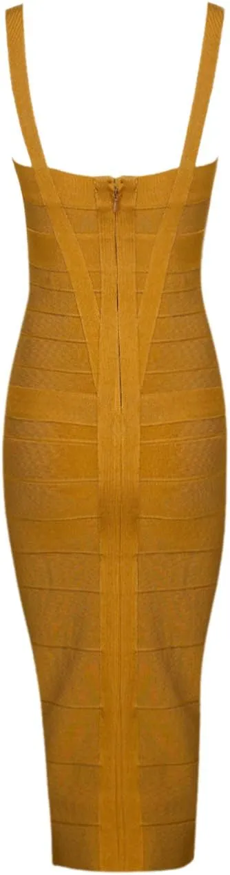 Whoinshop Women's Rayon Strap Celebrity Midi Evening Party Bandage Dress
