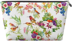 Wild Exotic Birds And Flowers Makeup Bag Travel Toiletry Bag for Women Leather Waterproof Portable Pouch Bag Large Capacity Zipper Makeup Skincare Pouch Organizer