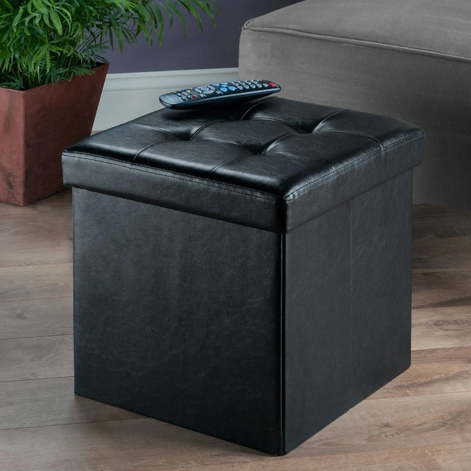 Winsome Wood Furniture piece Ashford Ottoman with Storage Faux Leather, Black