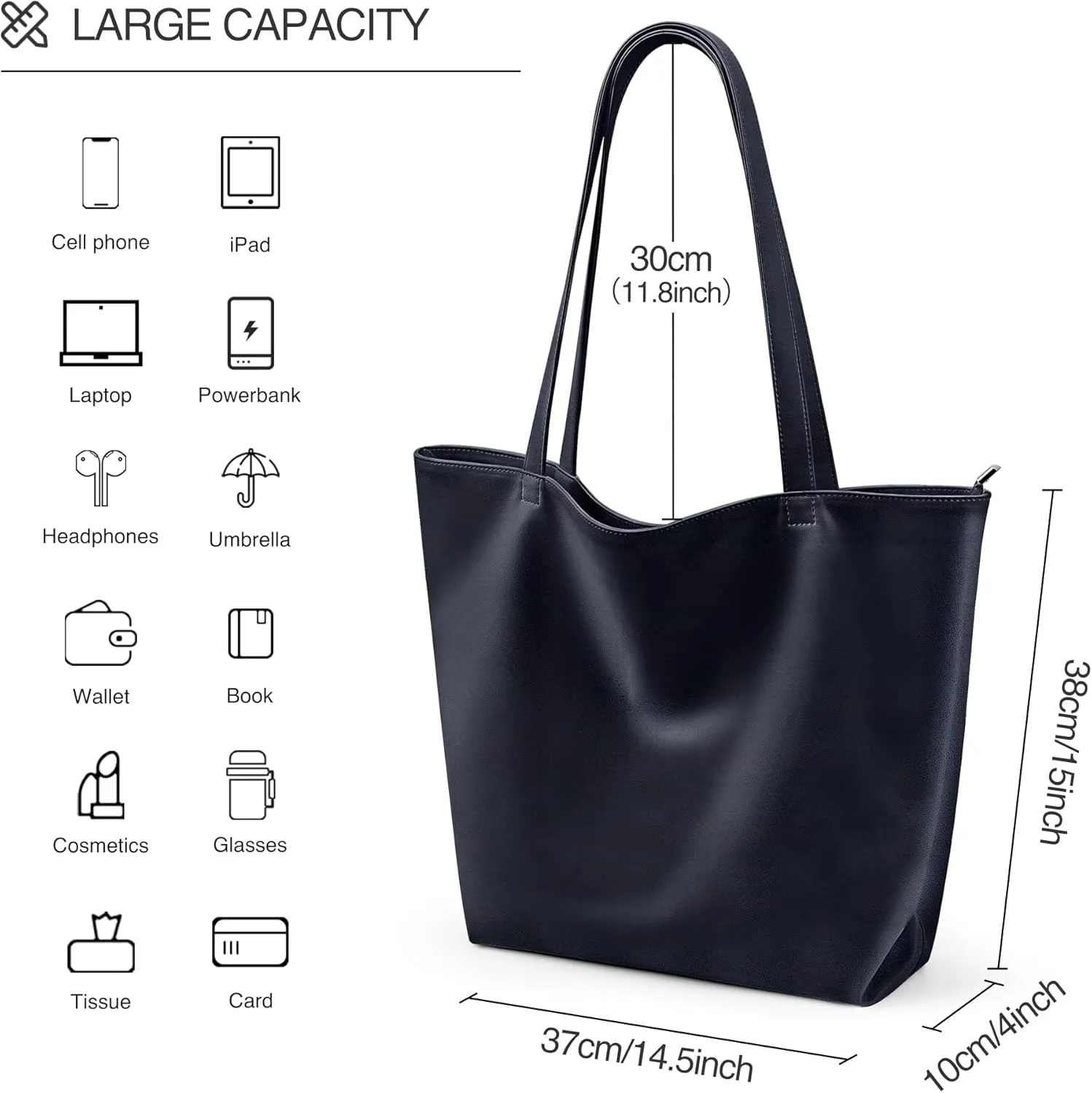 WLLWOO WLLWOO Soft PU Leather Tote Bag for Women Large Casual Hobo Handbags with Zipper Shoulder Work Bag Travel Purse