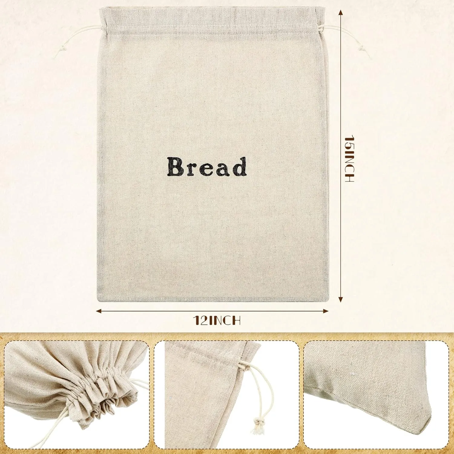 Woanger Linen Bread Bags - Reusable Bread Storage for Homemade Loaves & Pastries - Unbleached, 12 x 15 Inch - Perfect for Bakery, Picnic, Wedding & Camping (6 Pieces)