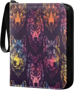 Wolves Colorful Card Binder 4-Pocket, 400 Pockets PU Waterproof Zippered Collector Card Album with 50 Removable Sleeves for Trading, Game Cards