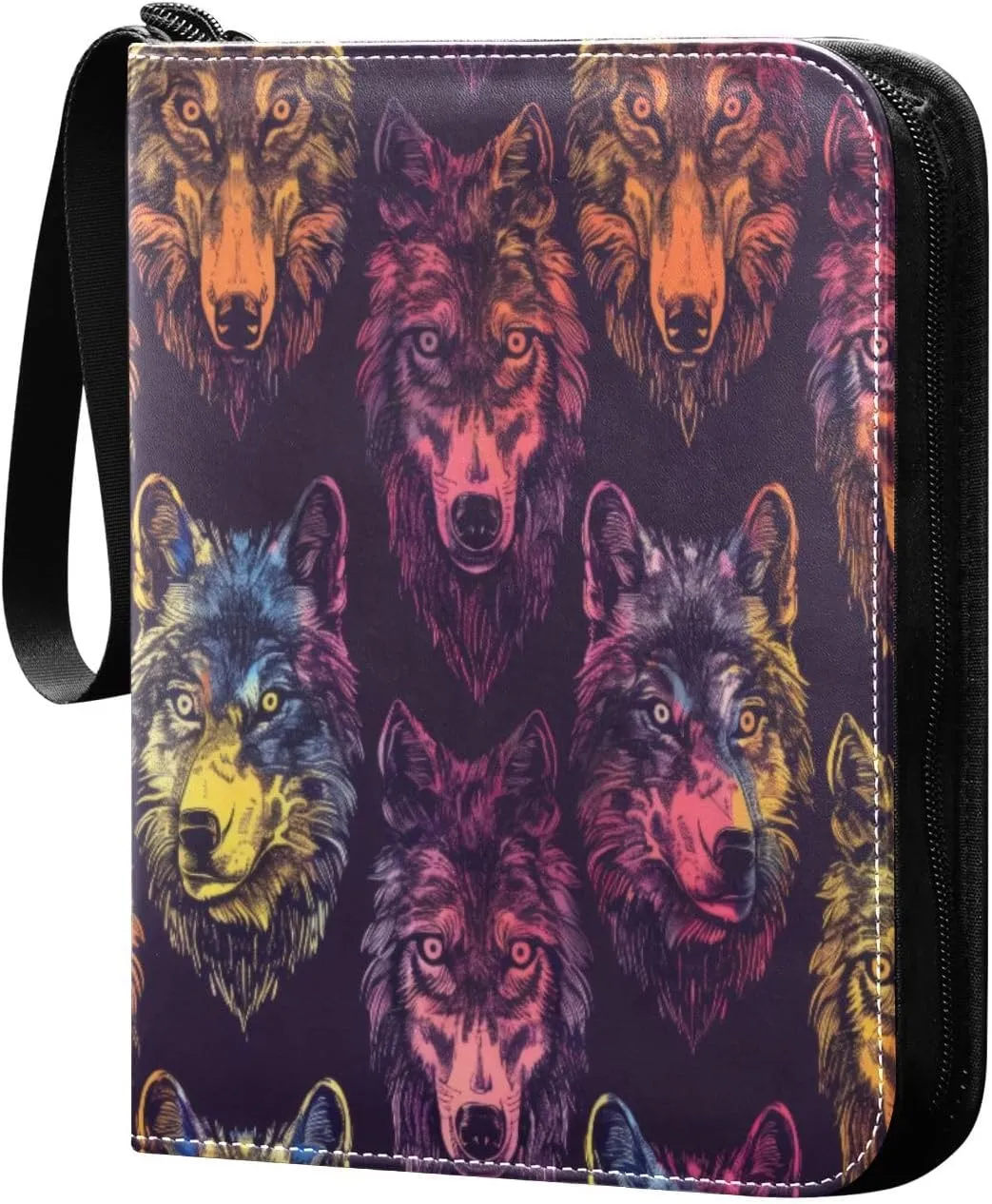 Wolves Colorful Card Binder 4-Pocket, 400 Pockets PU Waterproof Zippered Collector Card Album with 50 Removable Sleeves for Trading, Game Cards