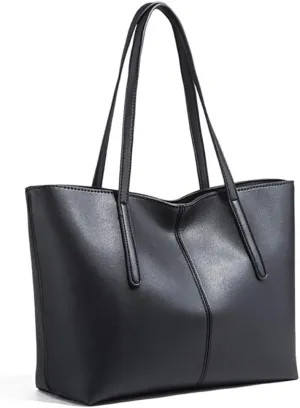Woman Shoulder Tote Bag Shopping Shoulder Bag Leather Tote Pouch Large Capacity Leather Bag Large Capacity Tote Bag Leather Shopping Bag Miss Fashion Handbag, Black