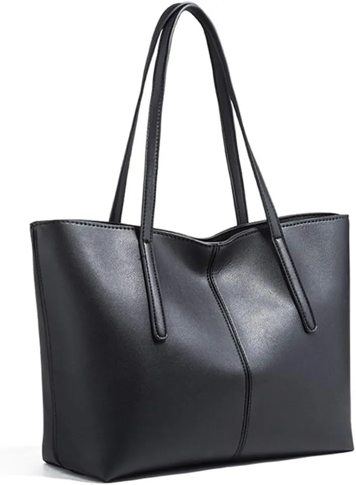 Woman Shoulder Tote Bag Shopping Shoulder Bag Leather Tote Pouch Large Capacity Leather Bag Large Capacity Tote Bag Leather Shopping Bag Miss Fashion Handbag, Black