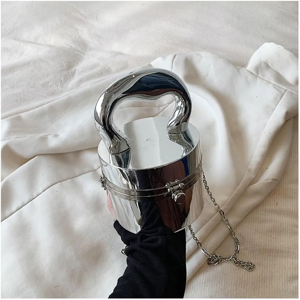 Women Acrylic Evening Bucket Bag Shiny Bucket Cylindrical Thick Handle Clutch Unique Niche Prom Crossbody Handbag