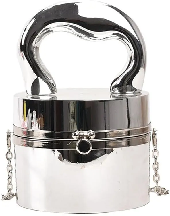 Women Acrylic Evening Bucket Bag Shiny Bucket Cylindrical Thick Handle Clutch Unique Niche Prom Crossbody Handbag