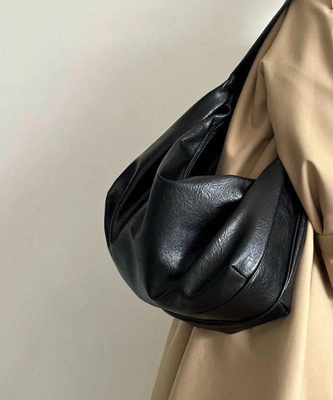 Women Black Large Capacity Faux Leather Satchel Handbag WI036
