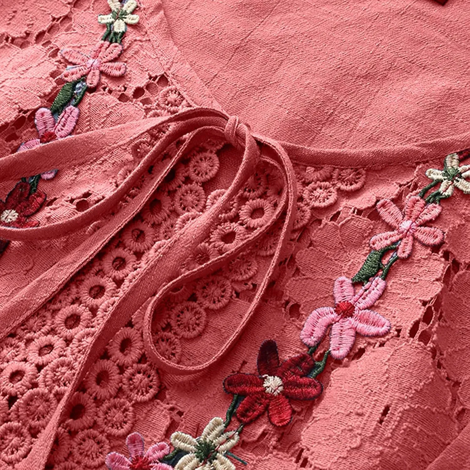 Women Cotton Linen Embroidered Tops Loose Fit Tunic 3/4 Sleeve Summer Blouse Shirts Boho Peasant Trendy Clothes 2024