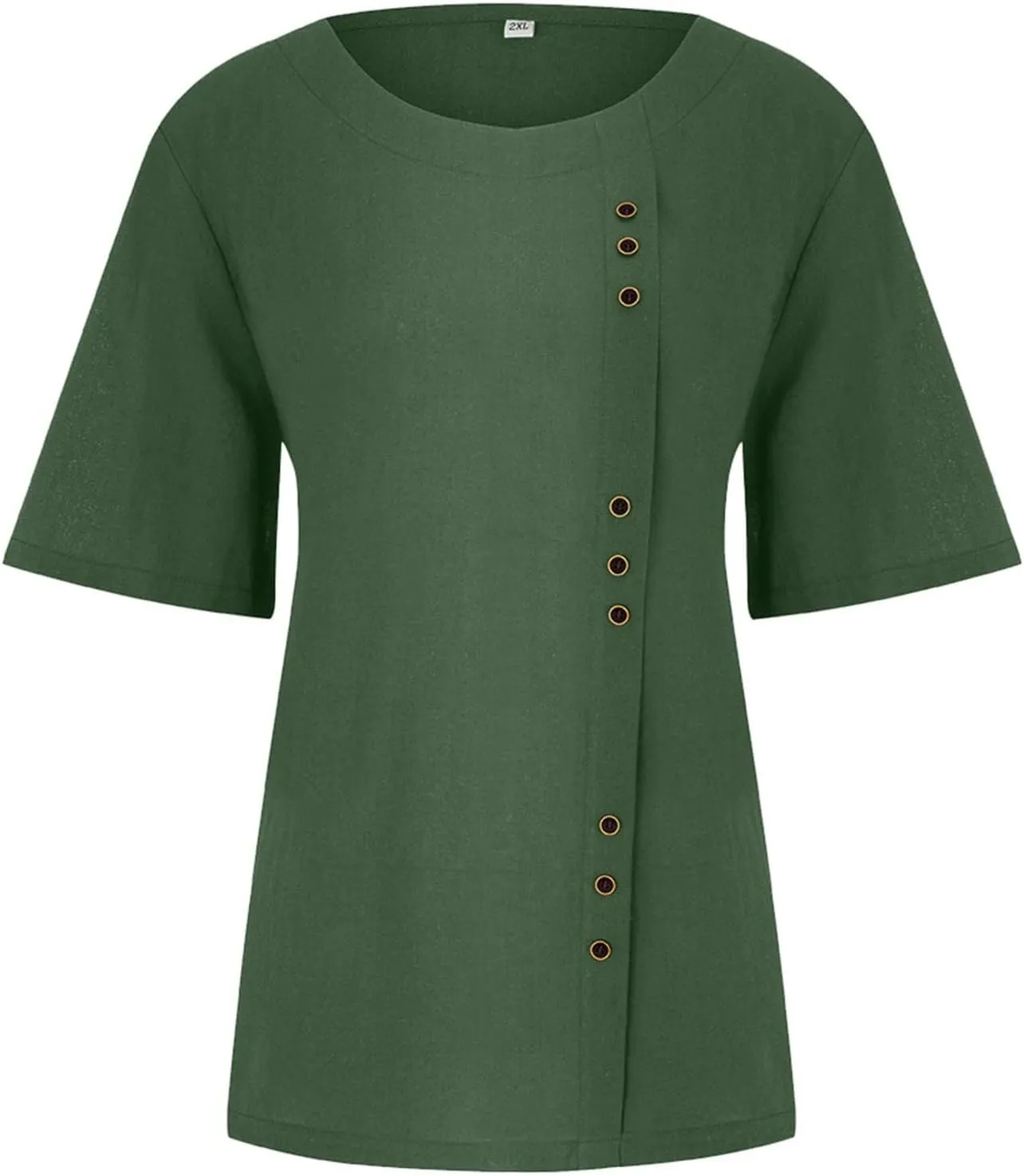 Women Cotton Linen Short Sleeve Shirts Summer Boho Floral Print Blouses Casual Button Loose Tunic Tops