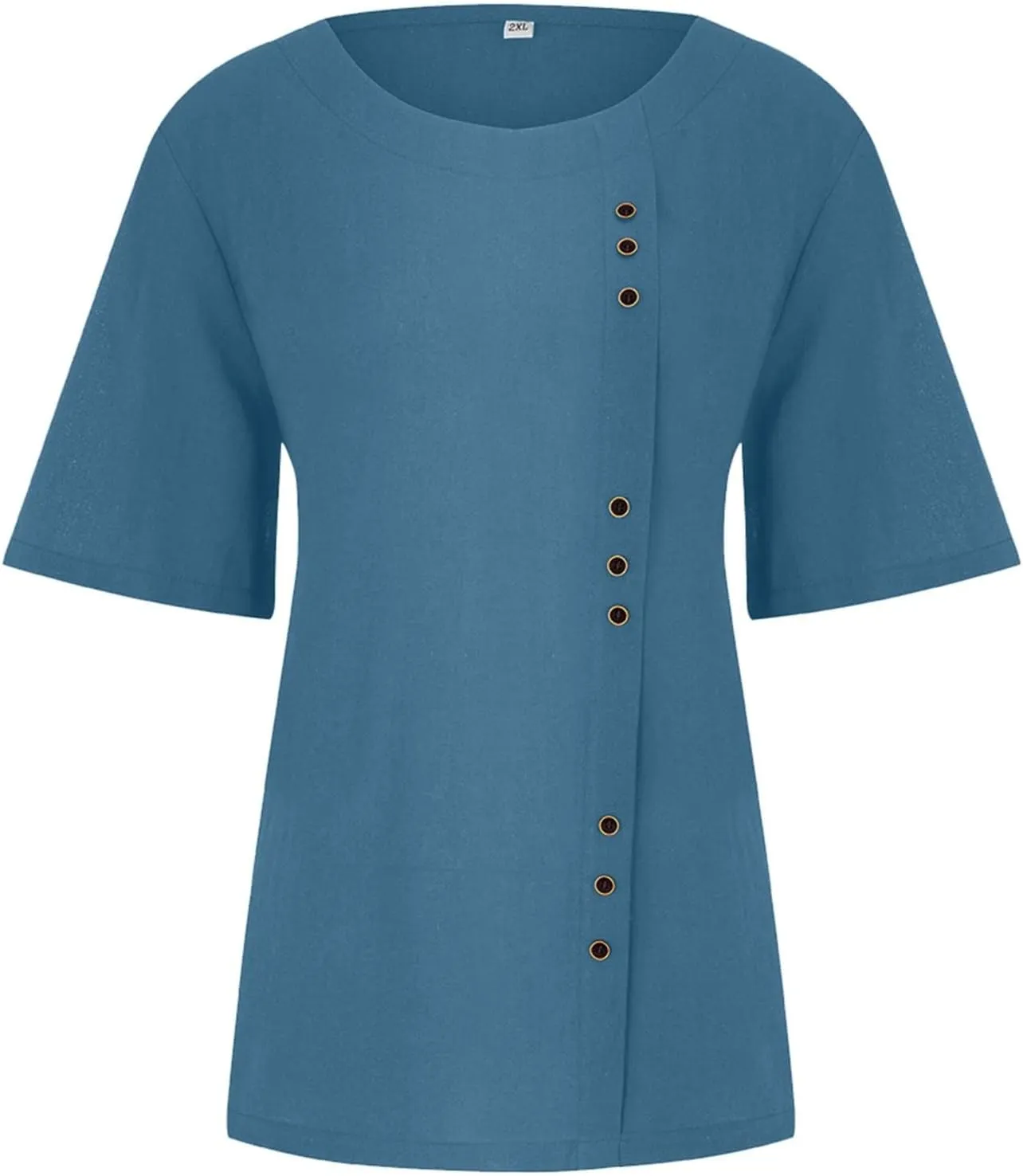 Women Cotton Linen Short Sleeve Shirts Summer Boho Floral Print Blouses Casual Button Loose Tunic Tops