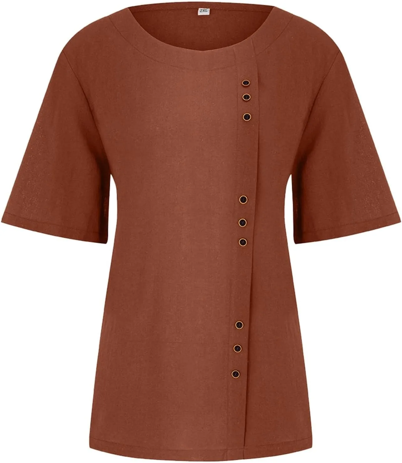 Women Cotton Linen Short Sleeve Shirts Summer Boho Floral Print Blouses Casual Button Loose Tunic Tops