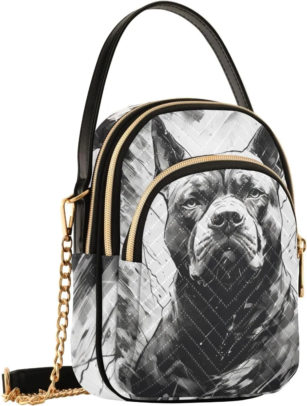 Women Crossbody Sling Bags Angry Dog Portrait Print, Compact Fashion Handbags Purse with Chain Strap Top handle for Evening Party Dating Travel