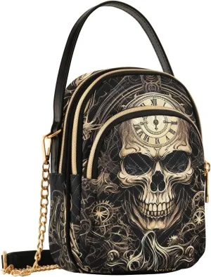 Women Crossbody Sling Bags Skull Mechanical Print, Compact Fashion Handbags Purse with Chain Strap Top handle for Evening Party Dating Travel