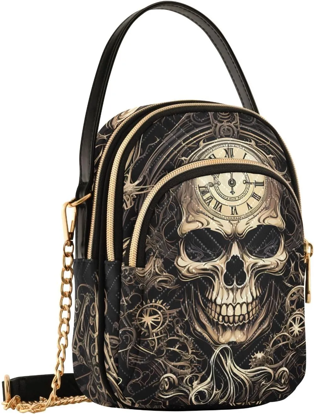 Women Crossbody Sling Bags Skull Mechanical Print, Compact Fashion Handbags Purse with Chain Strap Top handle for Evening Party Dating Travel