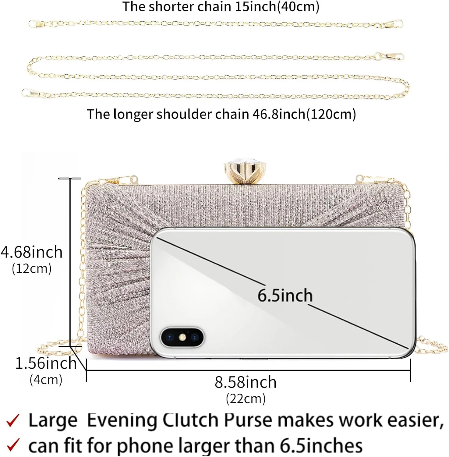 Women Dazzling Pleated Evening Clutch Bag Glitter Pleated Bow Handbag Wedding Purse Party Bag Formal Clutches