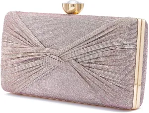 Women Dazzling Pleated Evening Clutch Bag Glitter Pleated Bow Handbag Wedding Purse Party Bag Formal Clutches