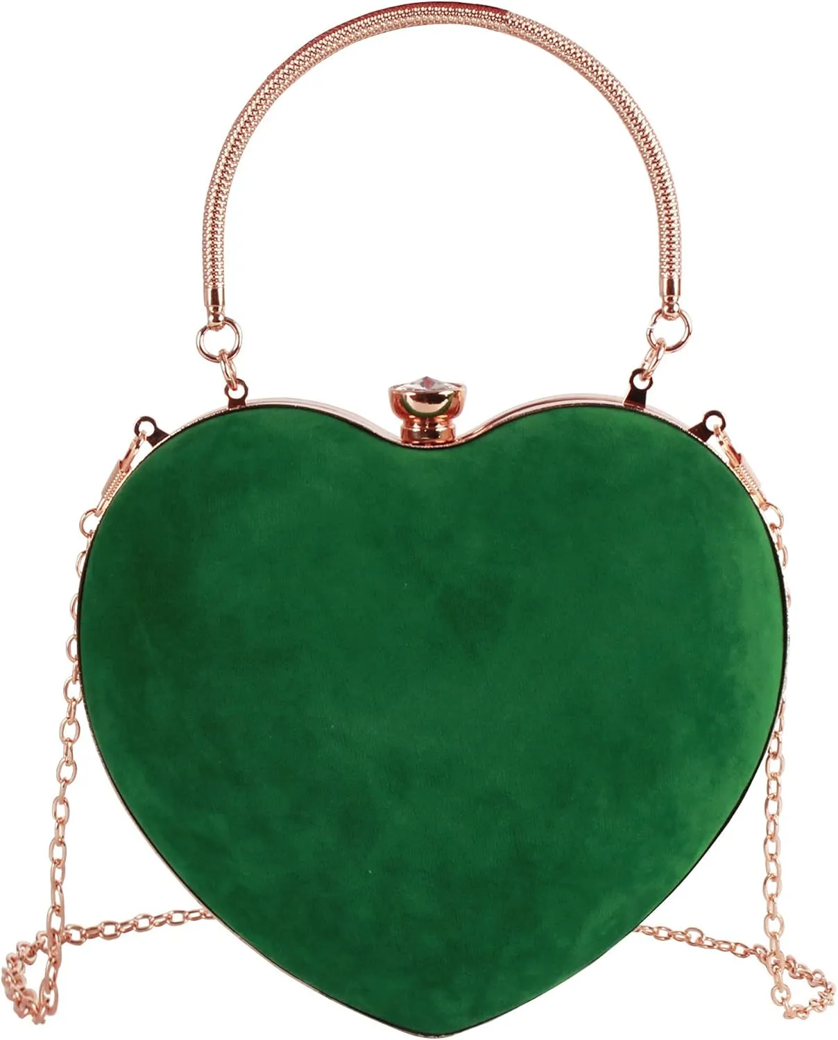 Women Exquisite Heart Shape Evening Clutch Velvet Leather Tote Handbag Chain Party Shoulder Crossbody Red