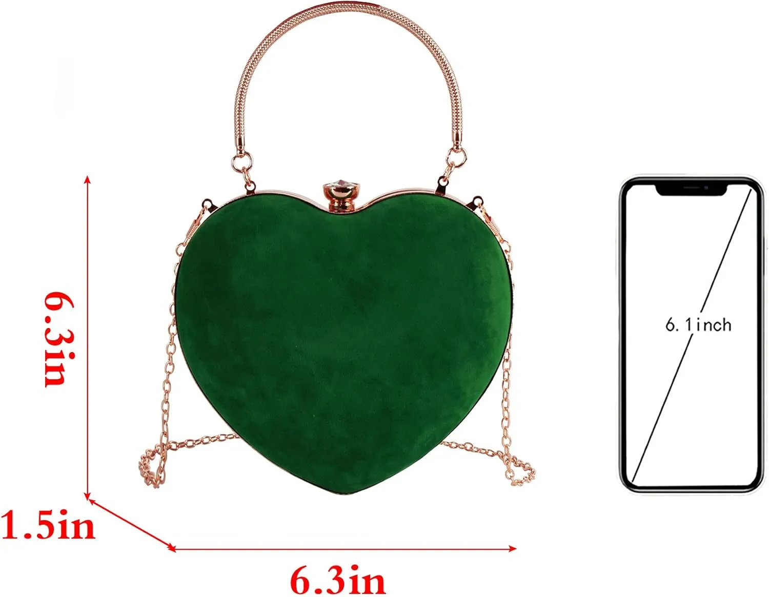 Women Exquisite Heart Shape Evening Clutch Velvet Leather Tote Handbag Chain Party Shoulder Crossbody Red