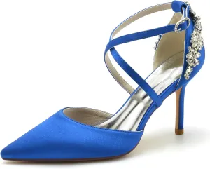 Women Fancy Strappy Stiletto High Heel Pumps Pointed Toe Rhinestone Sexy Evening Party Shoes