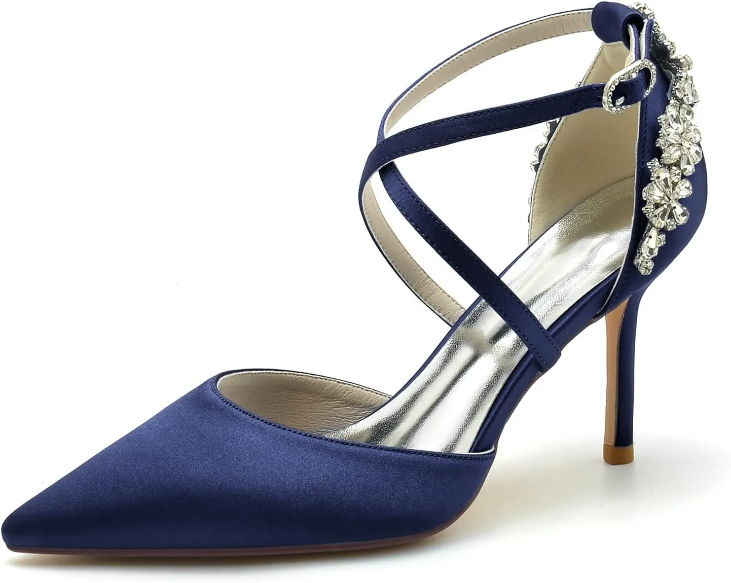 Women Fancy Strappy Stiletto High Heel Pumps Pointed Toe Rhinestone Sexy Evening Party Shoes