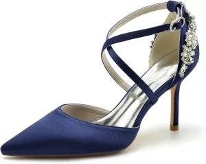 Women Fancy Strappy Stiletto High Heel Pumps Pointed Toe Rhinestone Sexy Evening Party Shoes