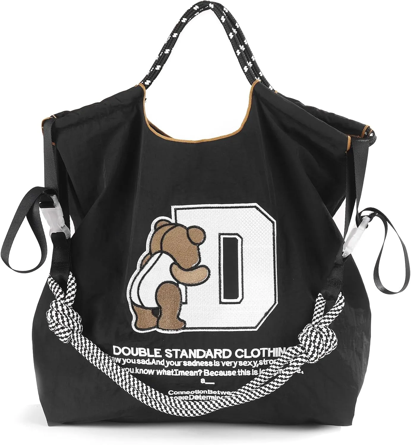 Women Fashion Handbag Embroidered Skateboard Bear Nylon Handbag Designed for Shopping Travel Beach and Birthday Gifts (Skateboard Bear-black-004)