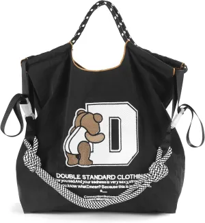 Women Fashion Handbag Embroidered Skateboard Bear Nylon Handbag Designed for Shopping Travel Beach and Birthday Gifts (Skateboard Bear-black-004)