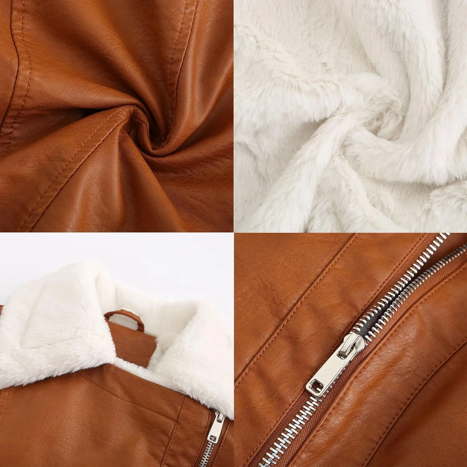 Women Faux Leather Jacket, Cropped Bomber Aviator Coat, Winter Women Faux Lamb Fur Leather Short Jacket