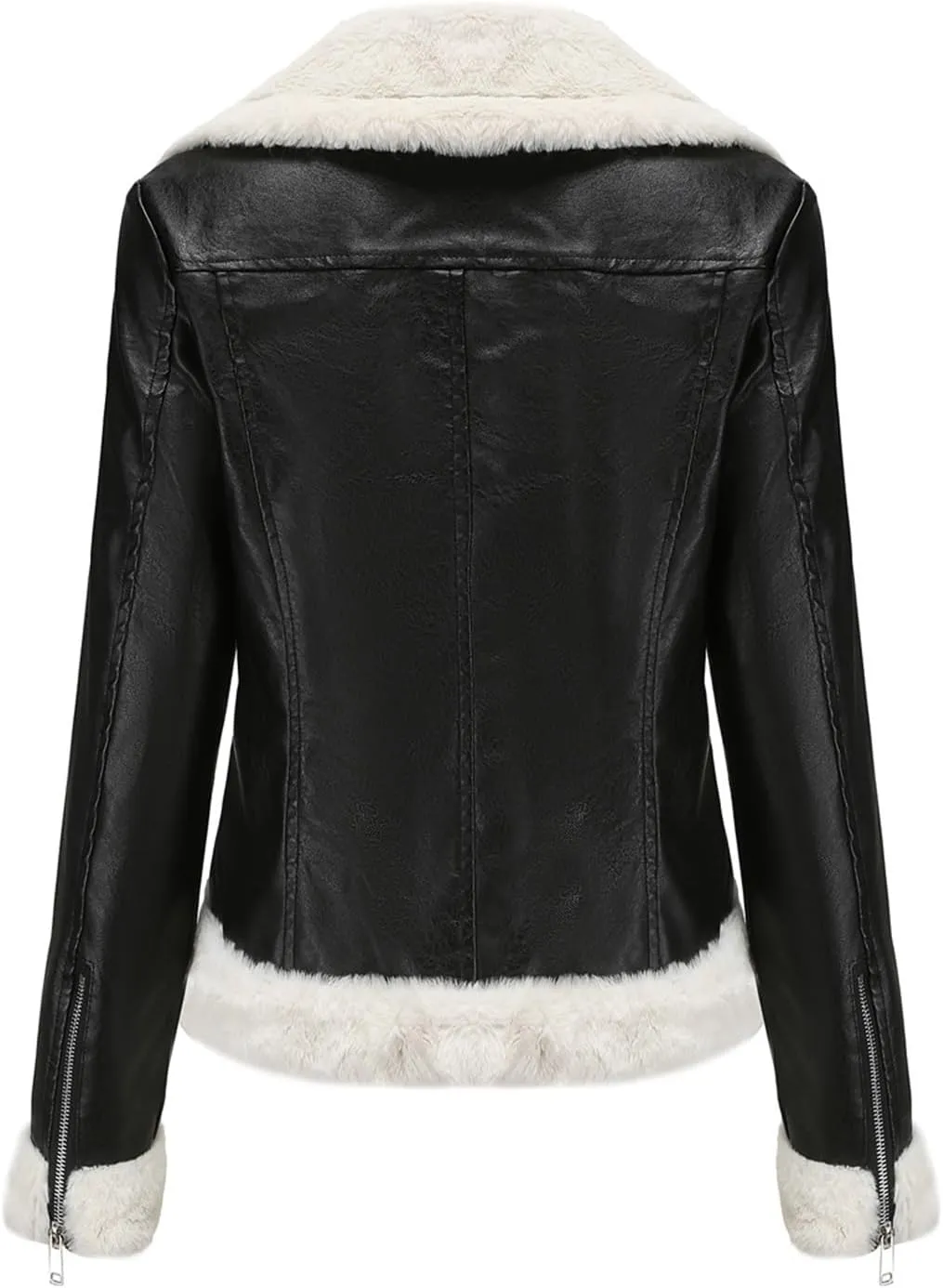 Women Faux Leather Jacket, Cropped Bomber Aviator Coat, Winter Women Faux Lamb Fur Leather Short Jacket