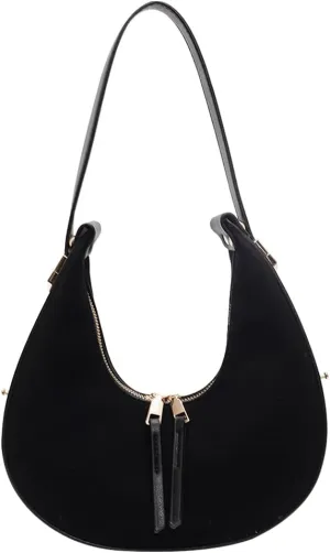 Women Faux Suede Shoulder Bag Fashion Underarm Bag Large Capacity Elegant Shoulder Purse Zip Closure Vintage Commuti