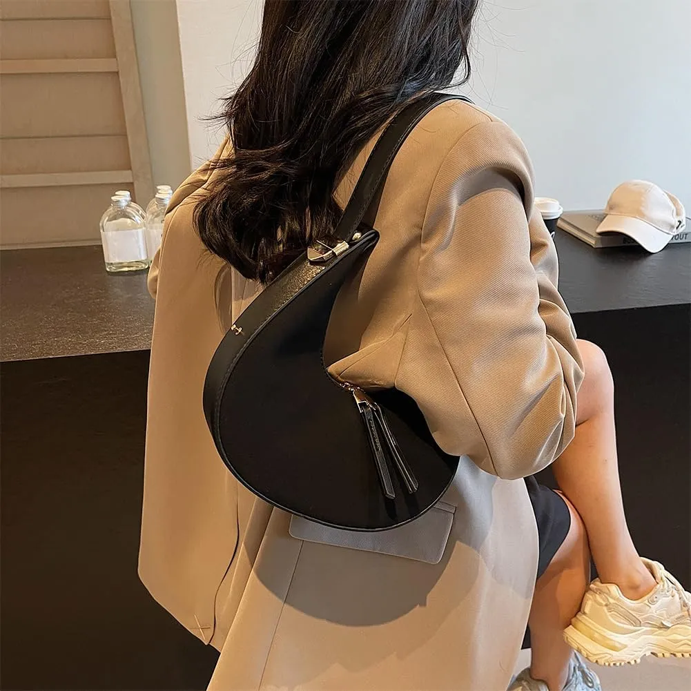 Women Faux Suede Shoulder Bag Fashion Underarm Bag Large Capacity Elegant Shoulder Purse Zip Closure Vintage Commuti