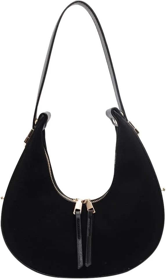 Women Faux Suede Shoulder Bag Fashion Underarm Bag Large Capacity Elegant Shoulder Purse Zip Closure Vintage Commuti