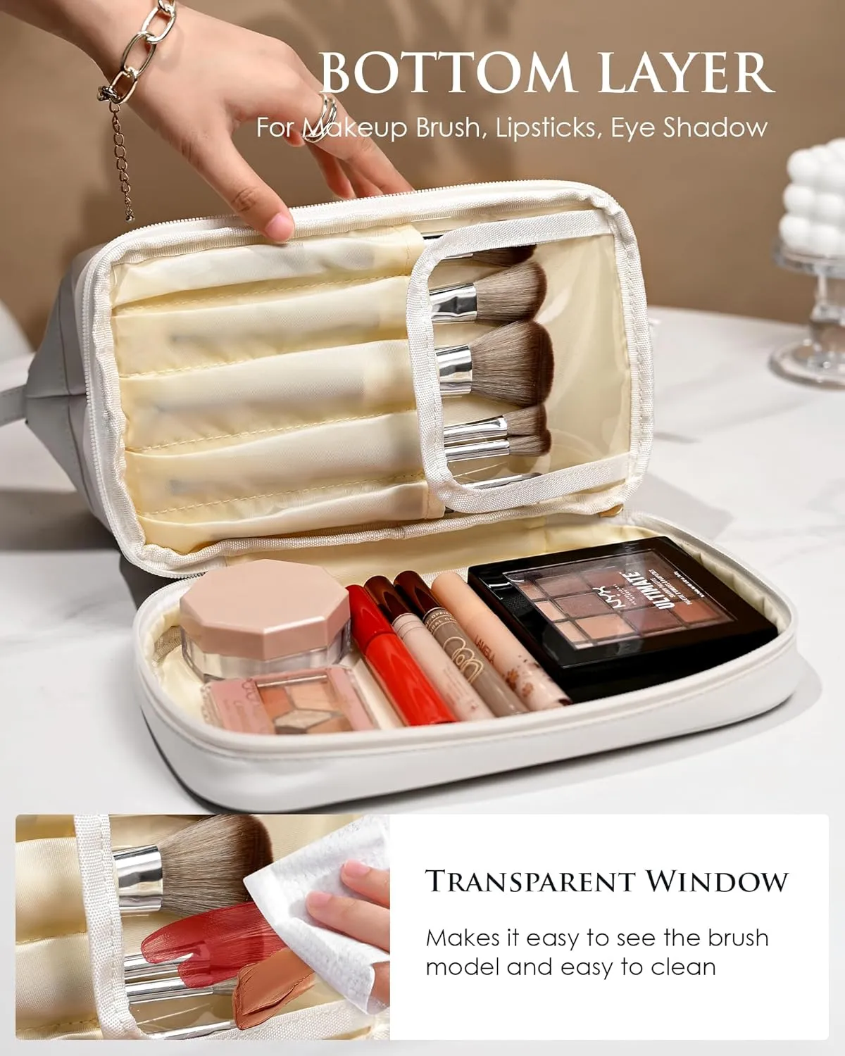 Women Gifts, Bridesmaid Gift, Initial Large Makeup Bag, Travel Essentials, Personalized Double Layer Cosmetic Bag with Makeup Brush Organizer, Toiletry Bag, Gifts for Friends Female Mom