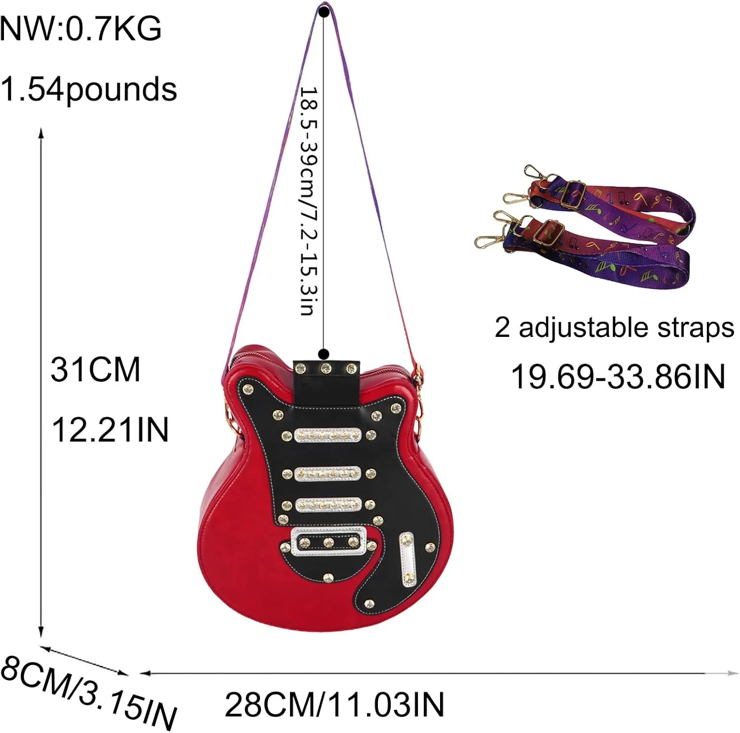 Women Guitar Shaped Backpack Unique Crossbody Shoulder Bag PU Leather Novelty Guitar Purse