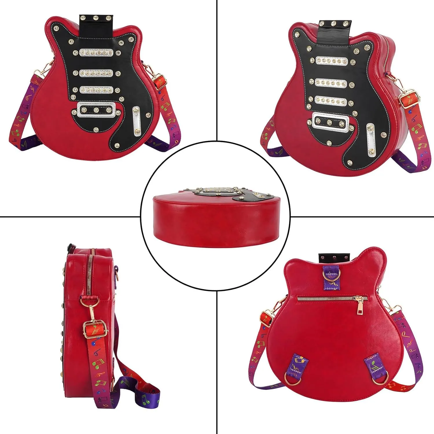 Women Guitar Shaped Backpack Unique Crossbody Shoulder Bag PU Leather Novelty Guitar Purse