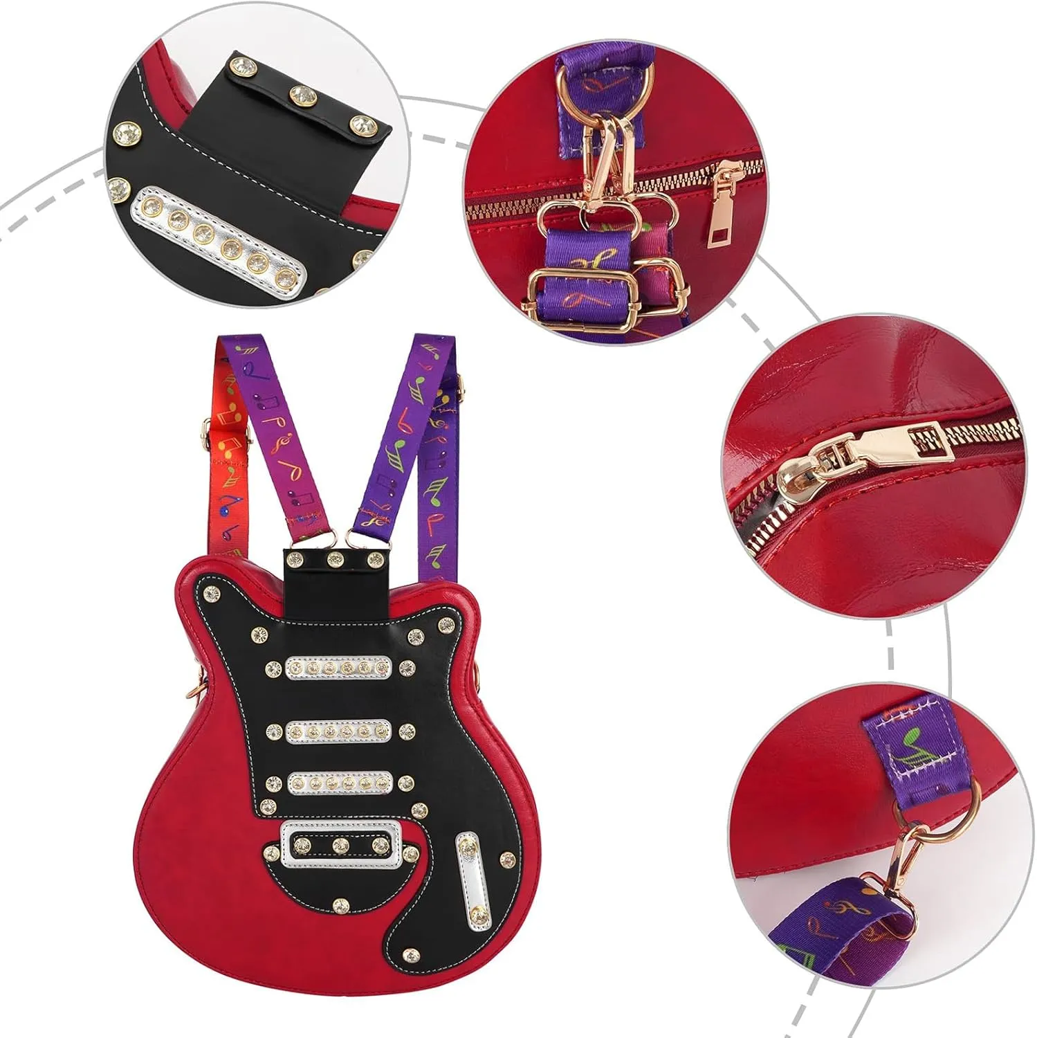 Women Guitar Shaped Backpack Unique Crossbody Shoulder Bag PU Leather Novelty Guitar Purse