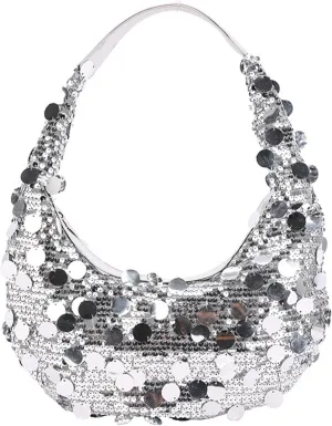 Women Hobo Handbags Sparkly Sequins Underarm Bag Y2k Shiny Evening Clutch PU Leather Crescent Moon Underarm Bag