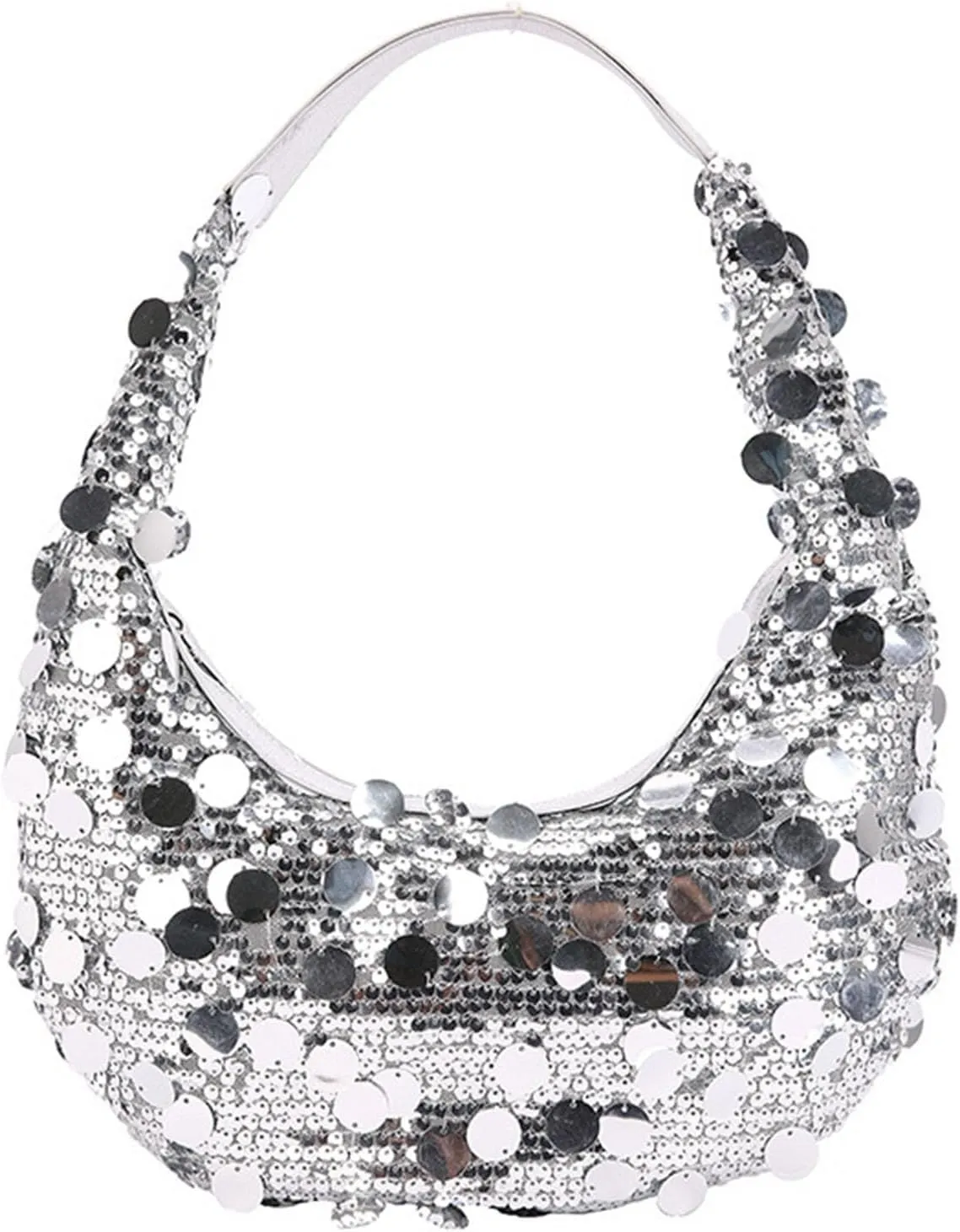 Women Hobo Handbags Sparkly Sequins Underarm Bag Y2k Shiny Evening Clutch PU Leather Crescent Moon Underarm Bag