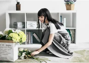 Women Kitchen Apron Cotton Linen Fishtail Lengthened Slim Apron Adjustable Belt Gentle Pink Apron For Cooking Baking