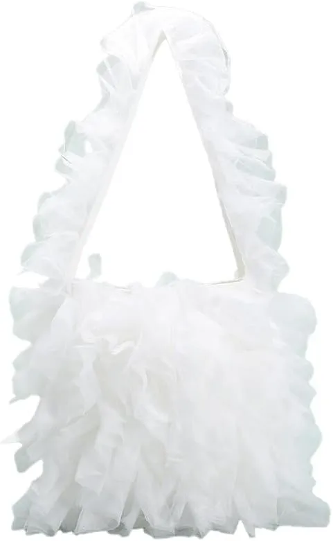 Women Lace Shoulder Handbag Soft Gauze Underarm Bag Lace Ruffle Style Tote Purse