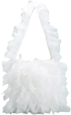 Women Lace Shoulder Handbag Soft Gauze Underarm Bag Lace Ruffle Style Tote Purse