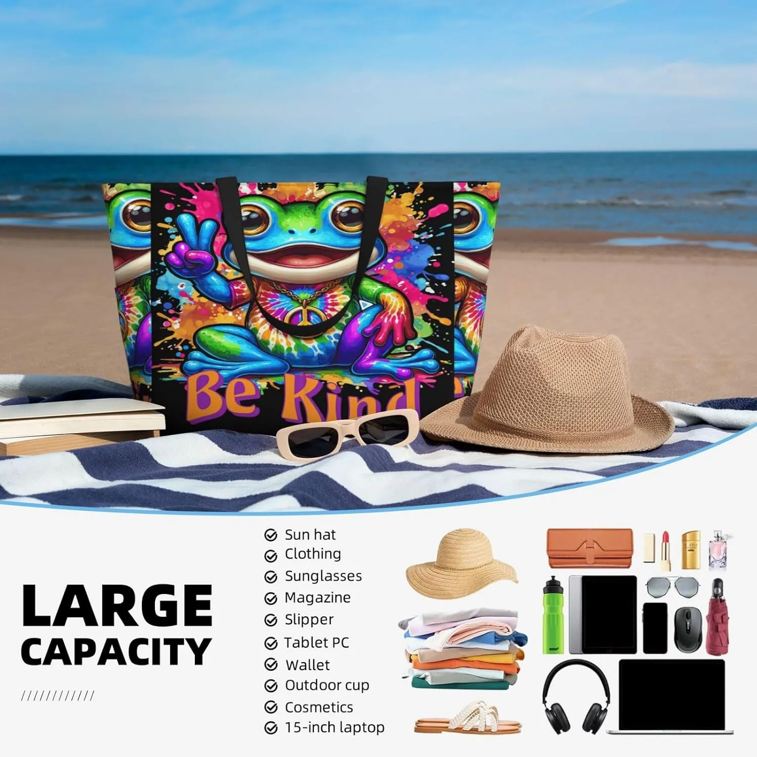 Women Large Beach Bag Travel Weekender Foldable Tote Bag for Pool Beach Vacation Gym