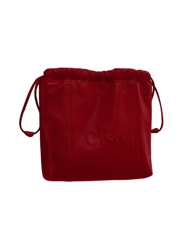Women Large Drawstring Handbag Capacity Faux Satchel Leather Red