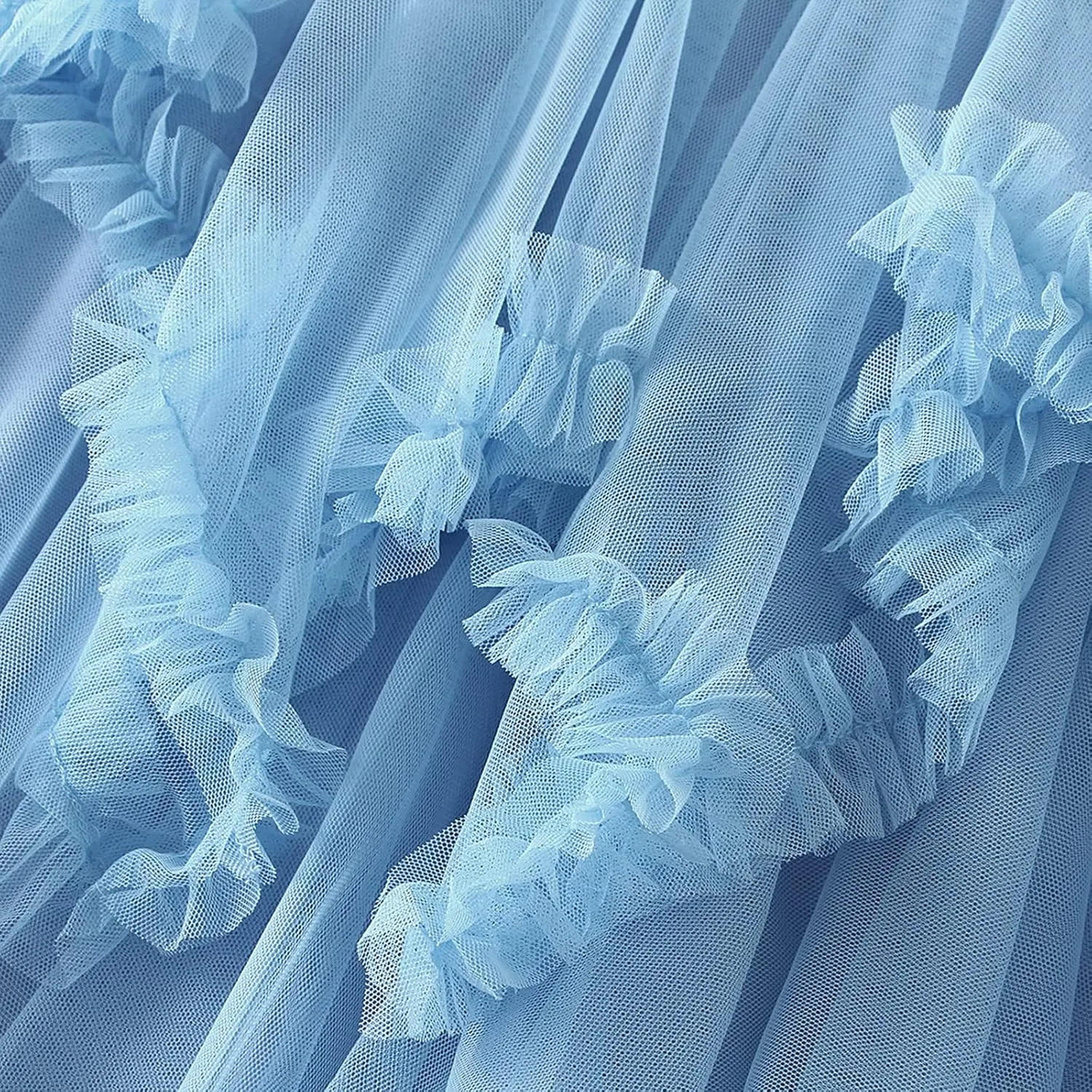 Women Layered Tulle Midi Skirt Frill Trim Ruffle Long Skirts