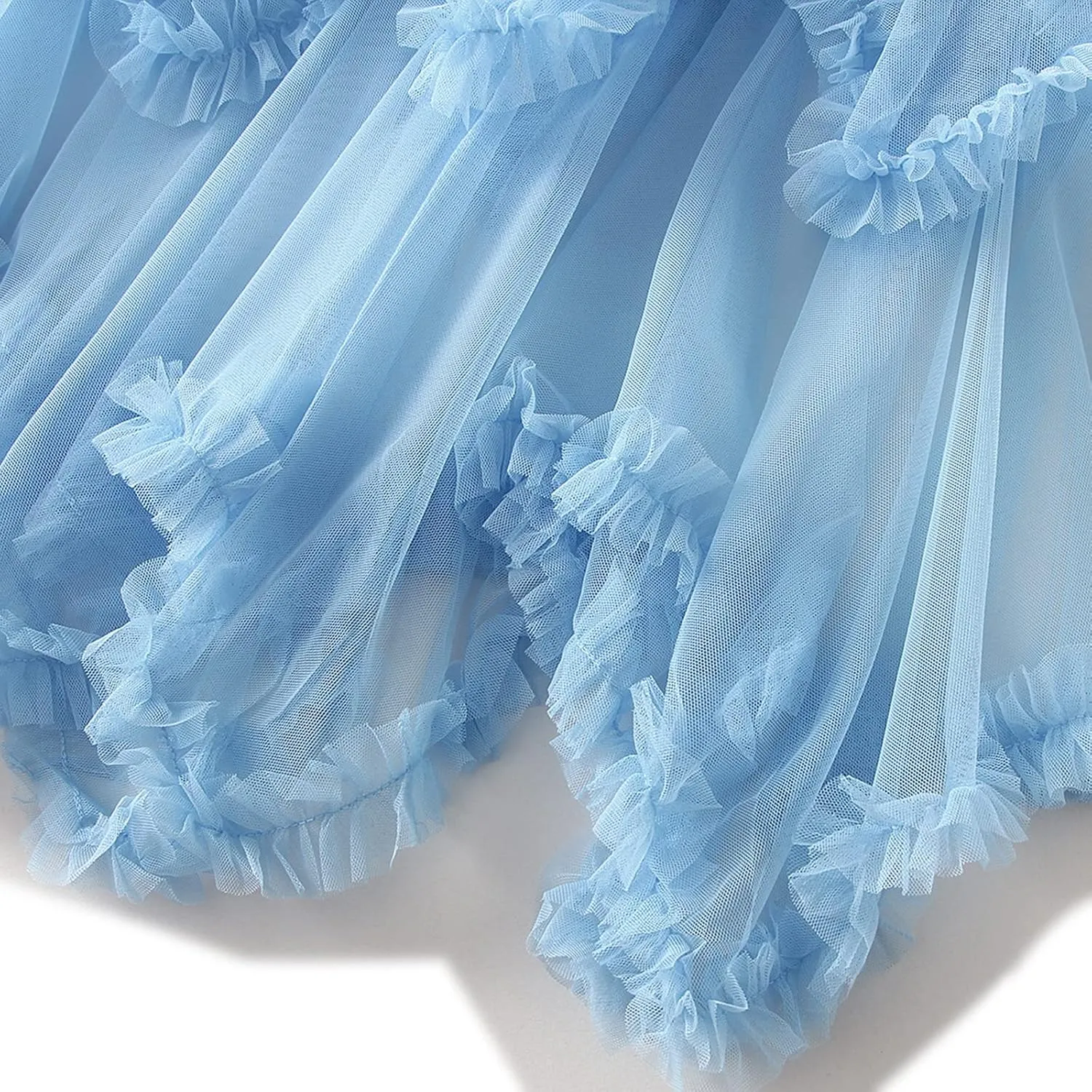 Women Layered Tulle Midi Skirt Frill Trim Ruffle Long Skirts