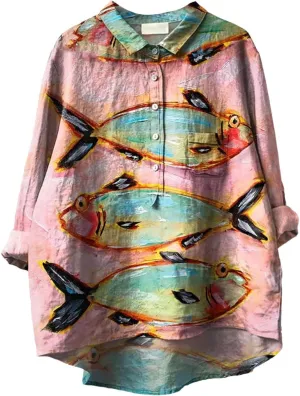 Women Linen Shirts Cotton Linen Button Down Shirt for Women O Neck Floral Lady Short Blouse Blouses Button Down