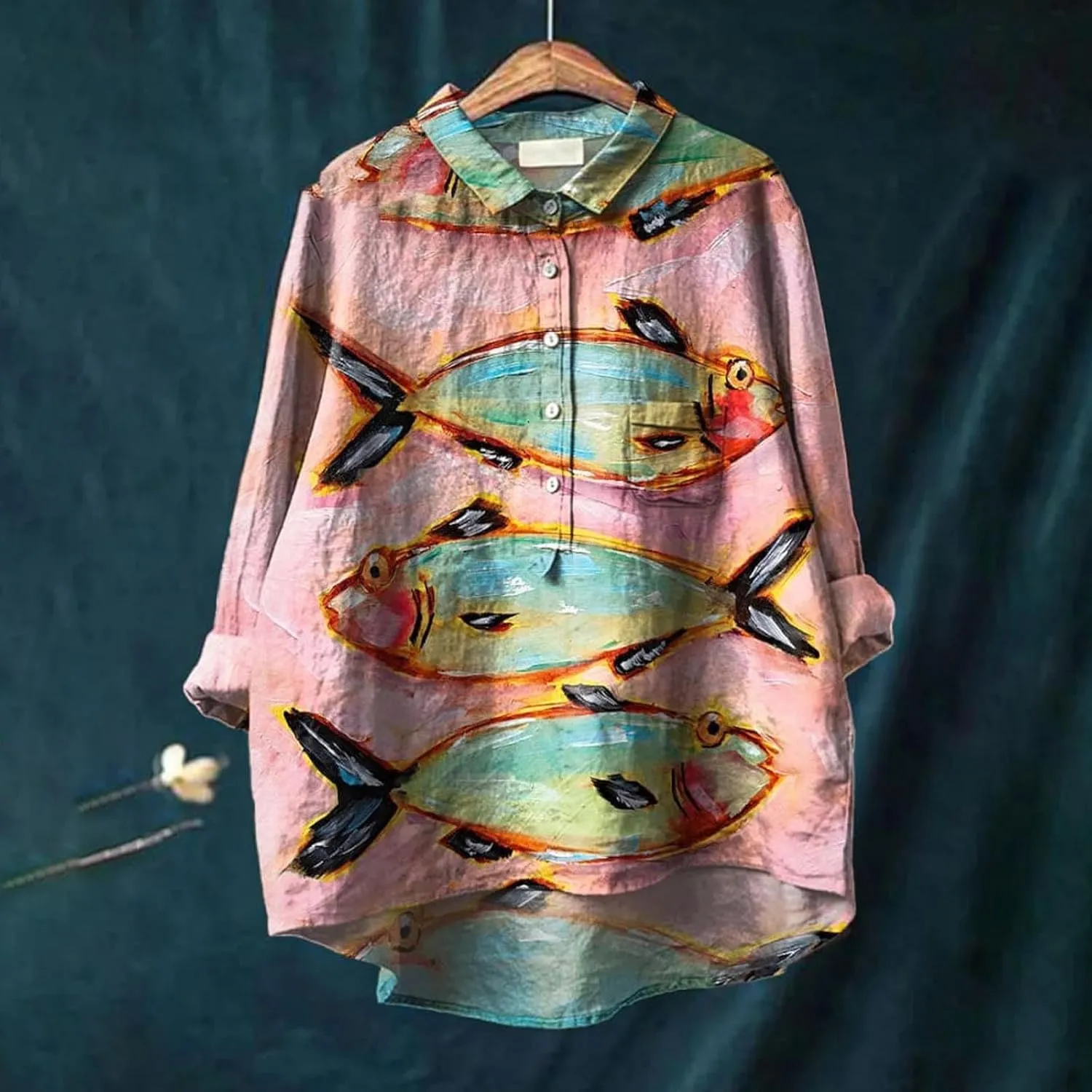 Women Linen Shirts Cotton Linen Button Down Shirt for Women O Neck Floral Lady Short Blouse Blouses Button Down